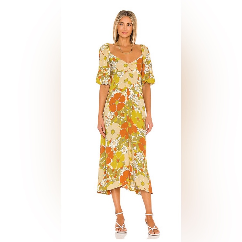 Faithful The Brand Imane Midi Dress in Beige Isola Floral